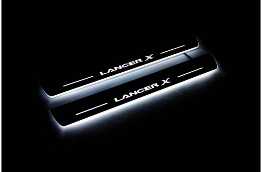 Накладки порогов с статической подсветкой для Mitsubishi Lancer X c 2007